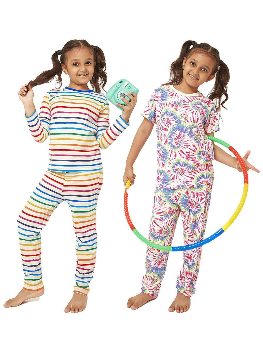 

frangipani Girls Pack of 2 White & Blue Printed Night suit