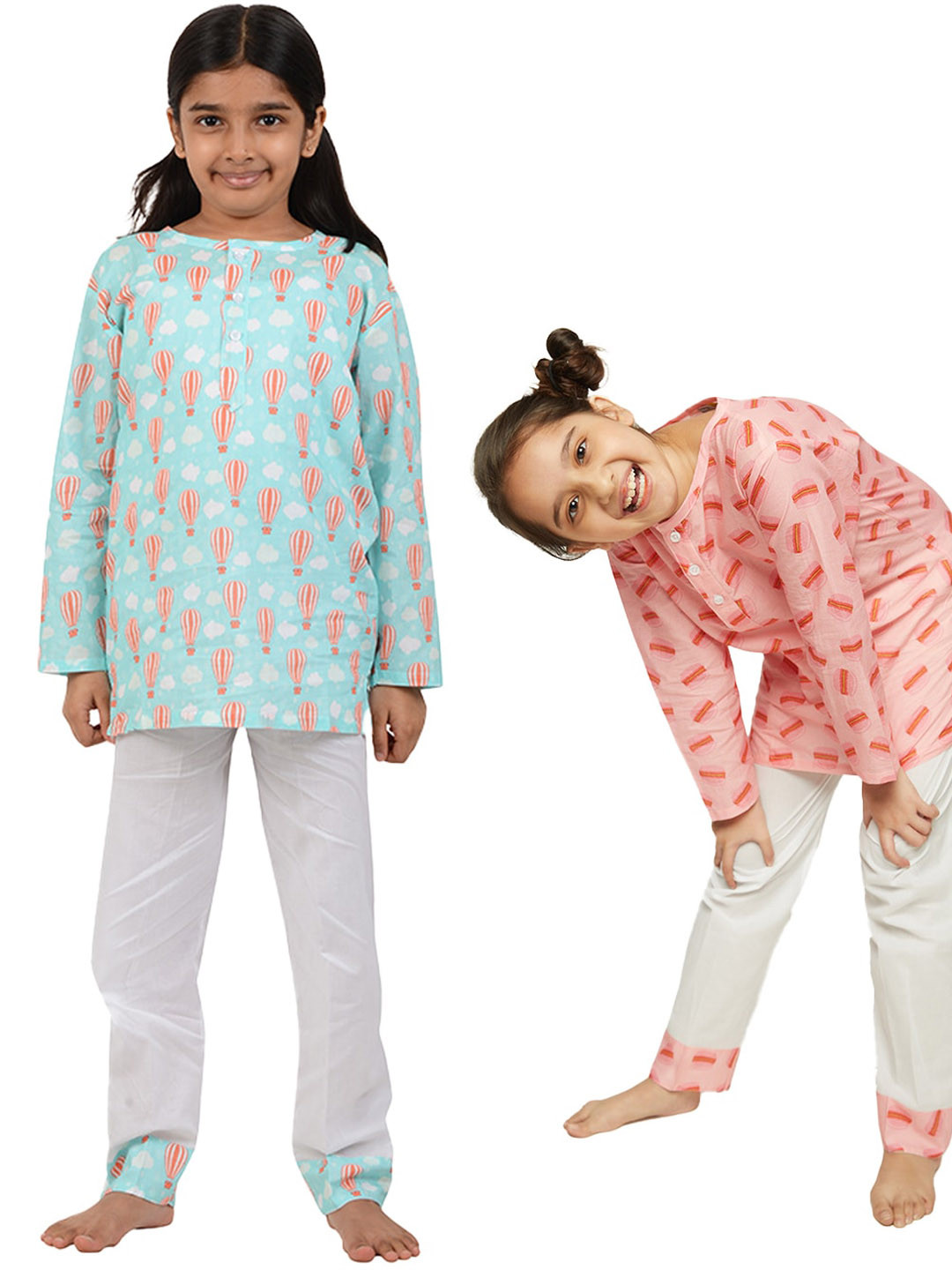 

frangipani Girls White & Pink Set of 2 Printed Night Suit