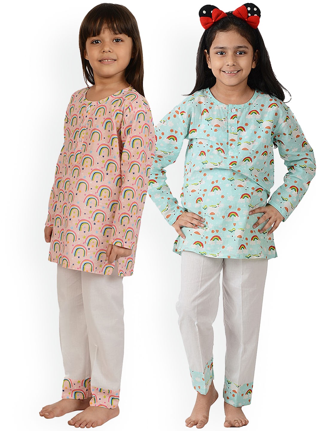

frangipani Girls White & Blue Printed Night suit