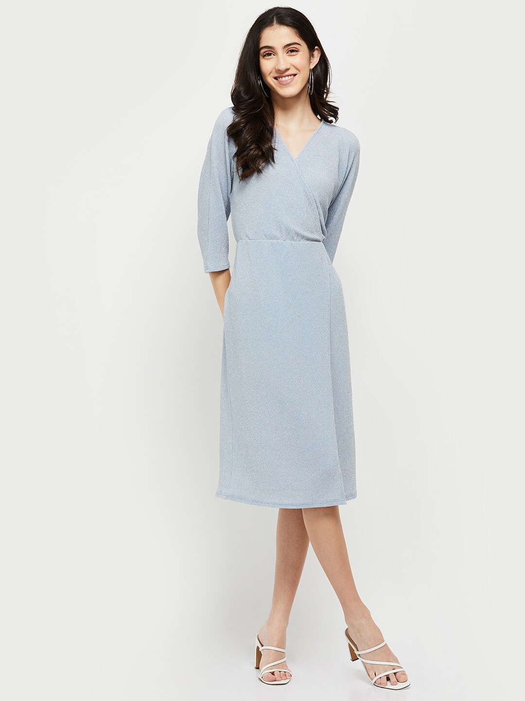 

max Blue Wrap Solid Dress