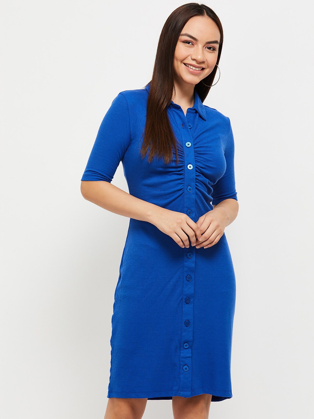 

max Women Blue Solid Shirt Dress