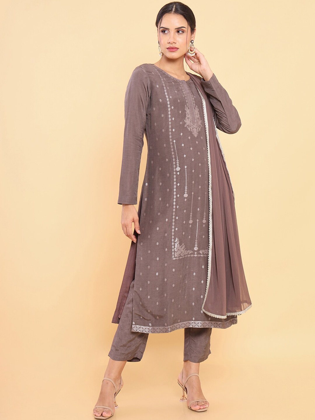 

Soch Women Grey Ethnic Motifs Printed Kurta with Trousers & With Dupatta