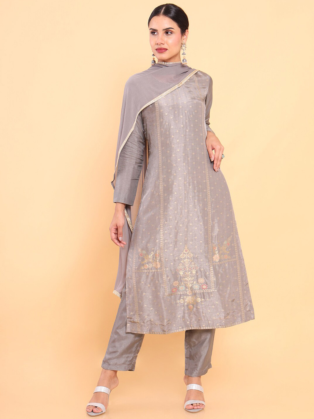 

Soch Women Grey Ethnic Motifs Printed Kurta with Trousers & With Dupatta