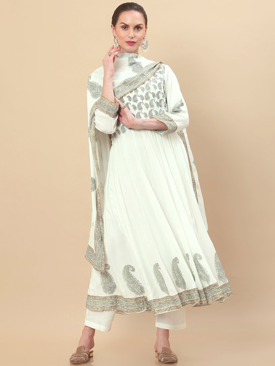 

Soch Women White Ethnic Motifs Printed Cotton Blend Kurta with Trousers & Dupatta