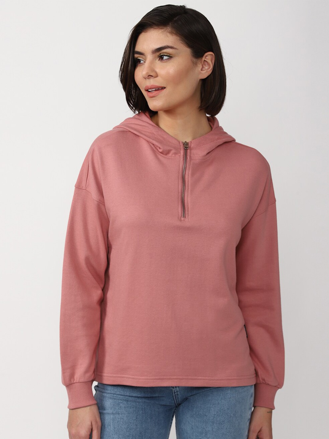 

FOREVER 21 Women Pink Hooded Sweatshirt