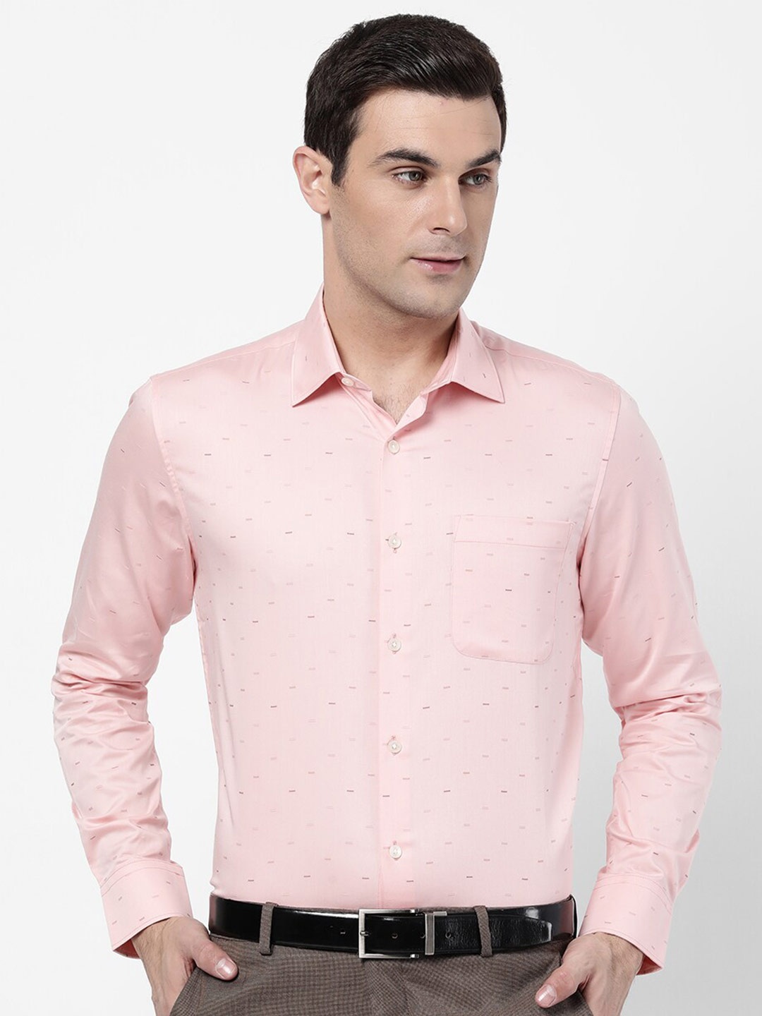 

AD By Arvind Men Pink Geometric Printed Cotton Formal Shirt