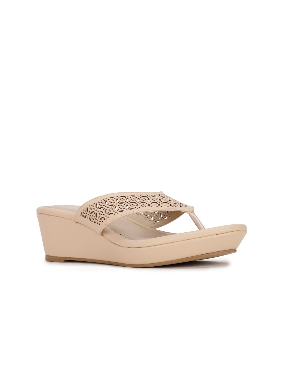 

Bata Women Beige PU Wedge Sandals with Laser Cuts