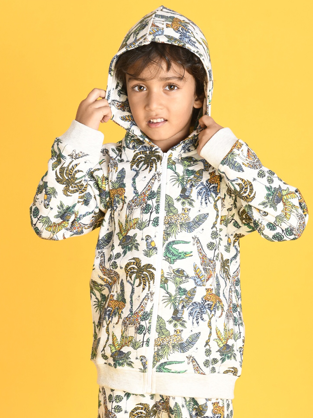 

Anthrilo Boys Grey Printed Hooded Sweatshirt