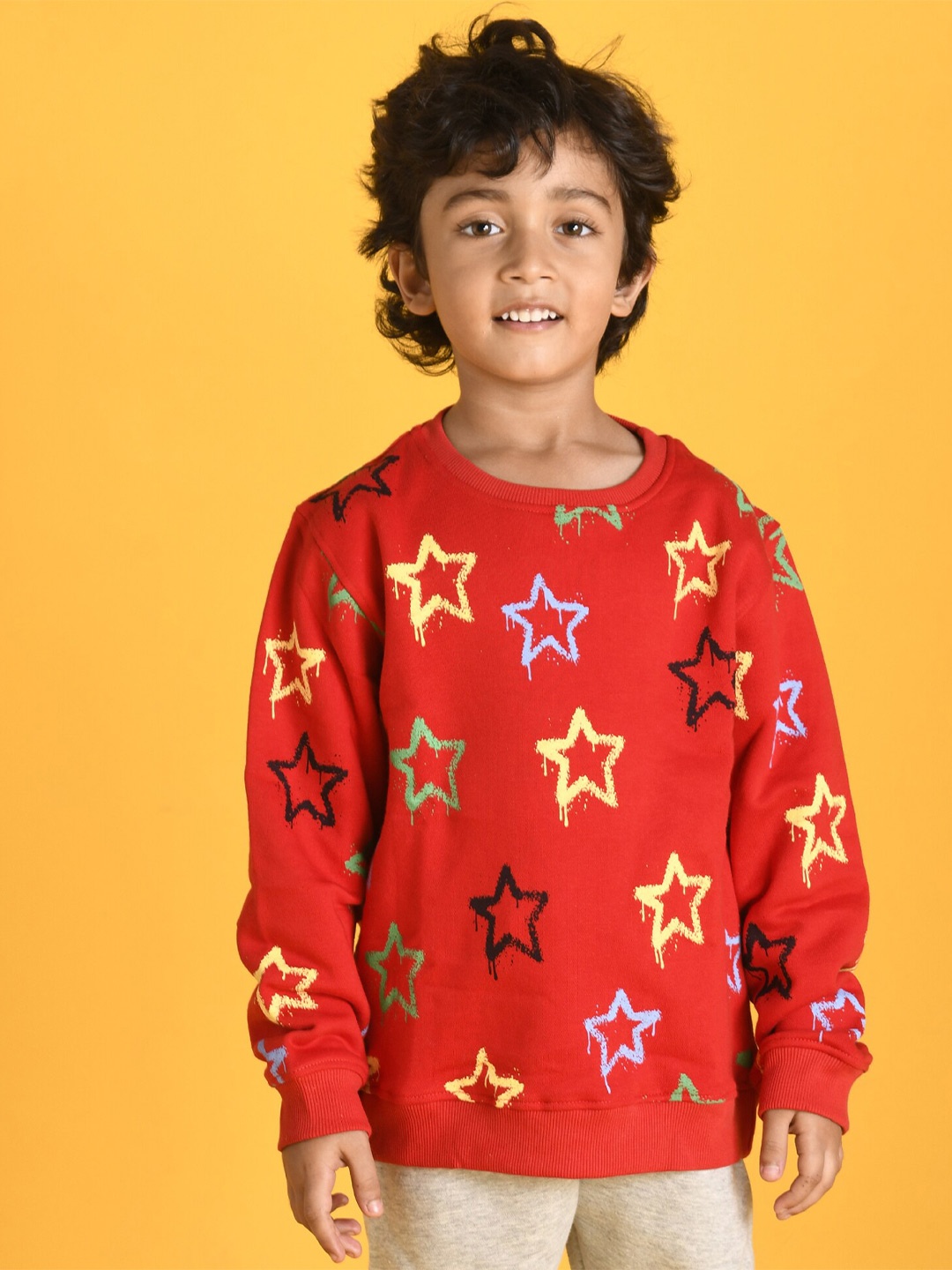 

Anthrilo Boys Red & Yellow Printed Fleece Sweatshirt