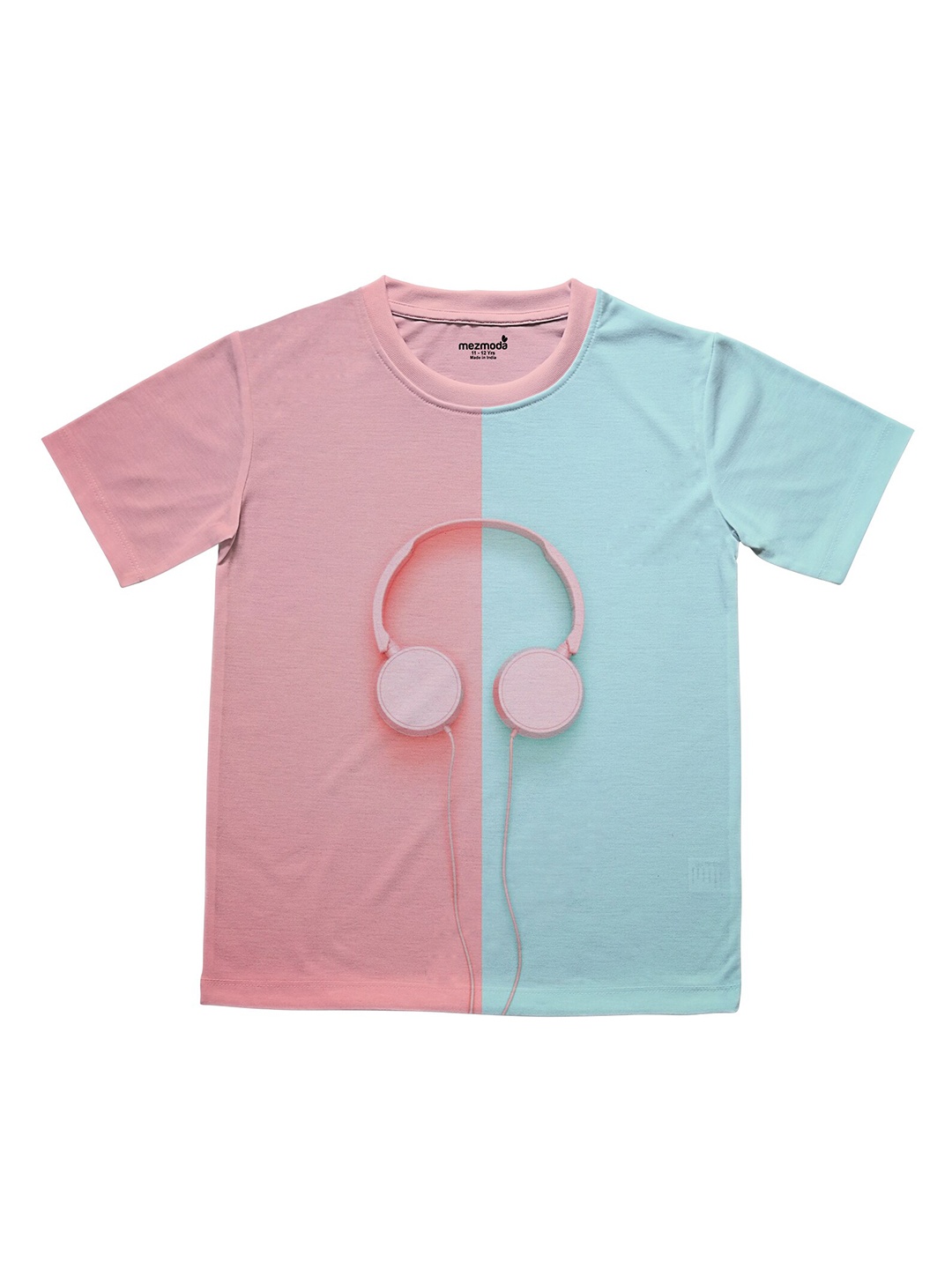 

mezmoda Girls Pink & Blue Colourblocked Graphic T-shirt