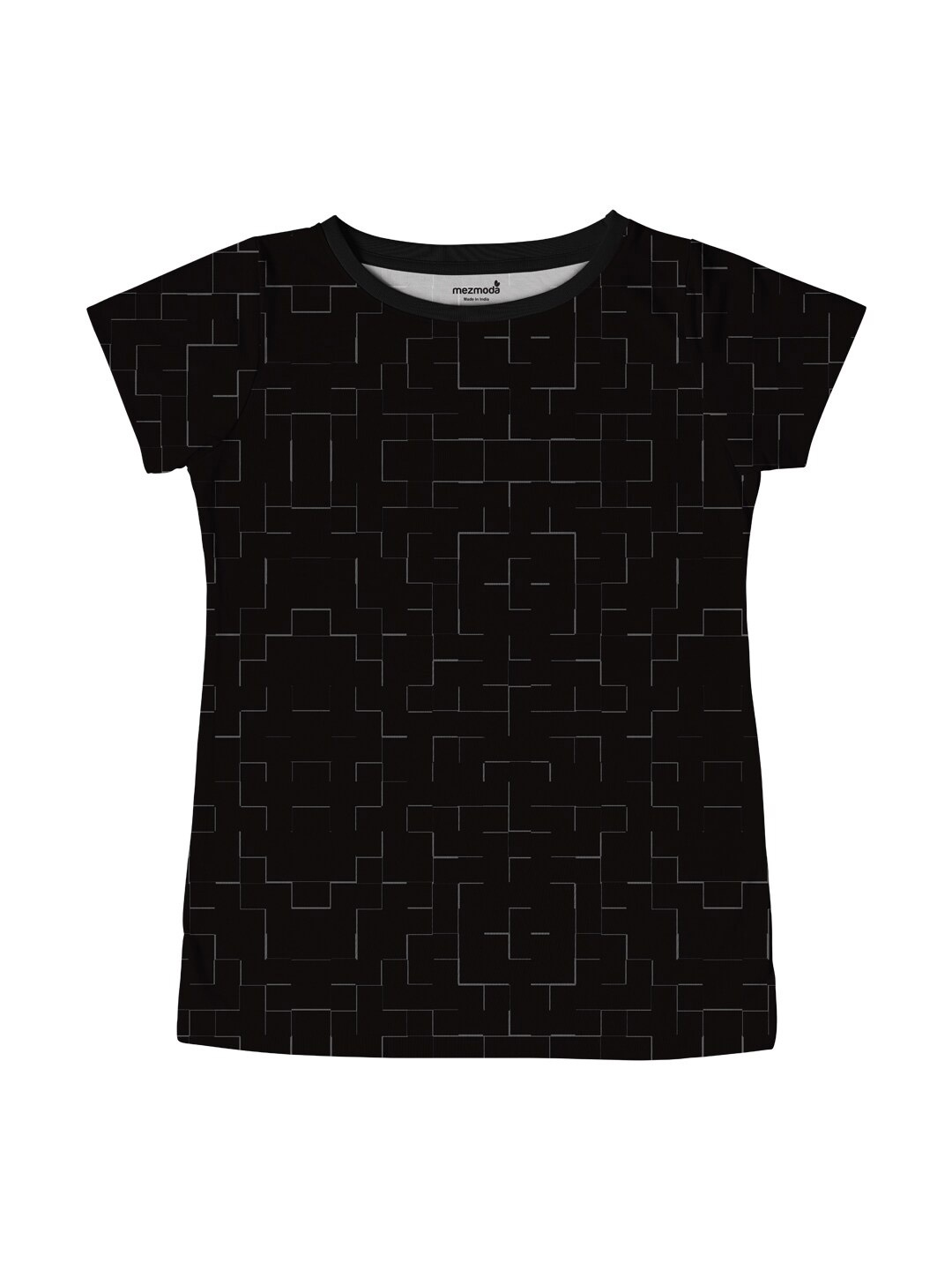 

mezmoda Girls Black Geometric Printed T-shirt
