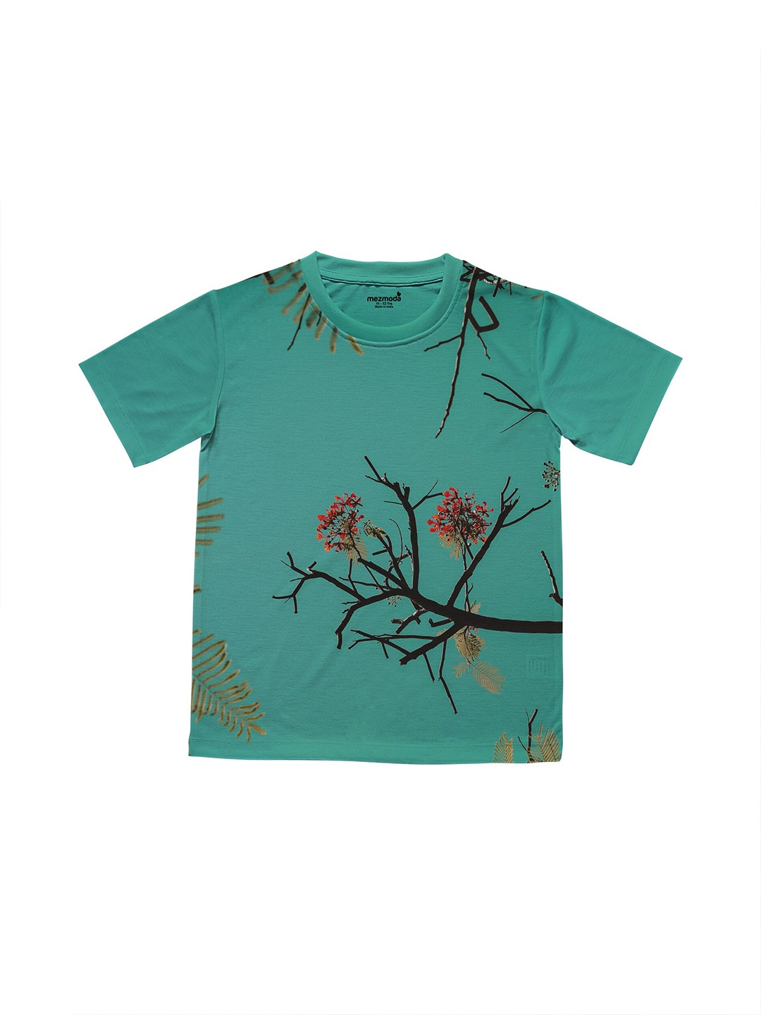 

mezmoda Girls Teal & Black Floral Printed T-shirt