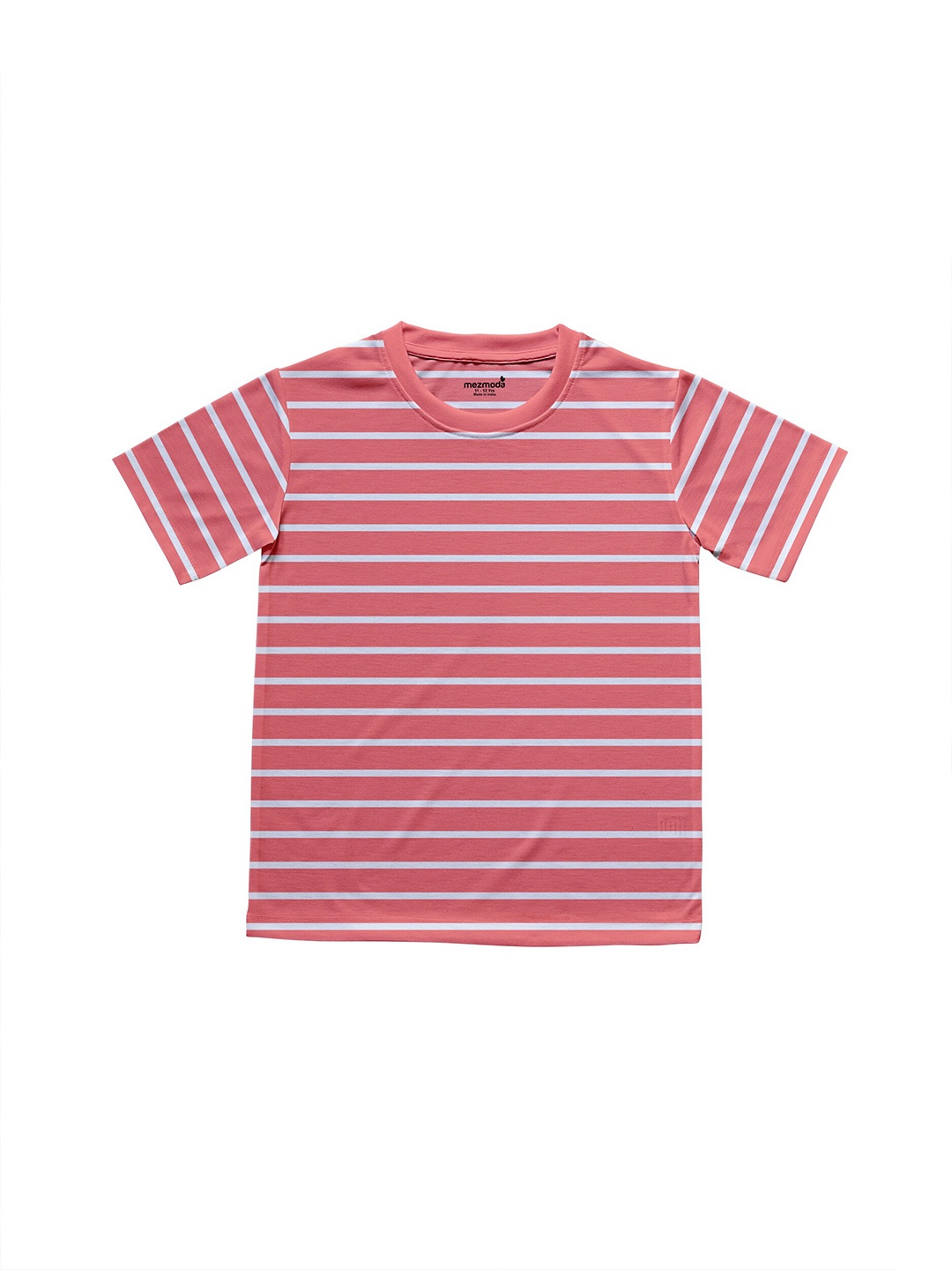 

mezmoda Girls Peach-Coloured & White Striped T-shirt