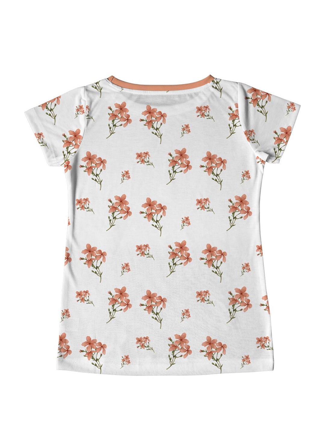 

mezmoda Girls White & Peach-Coloured Floral Printed Extended Sleeves T-shirt