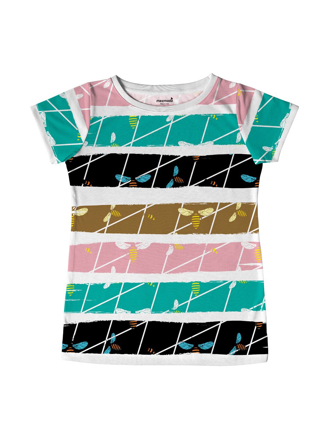 

mezmoda Girls White & Green Printed Short Sleeves Round Neck T-shirt
