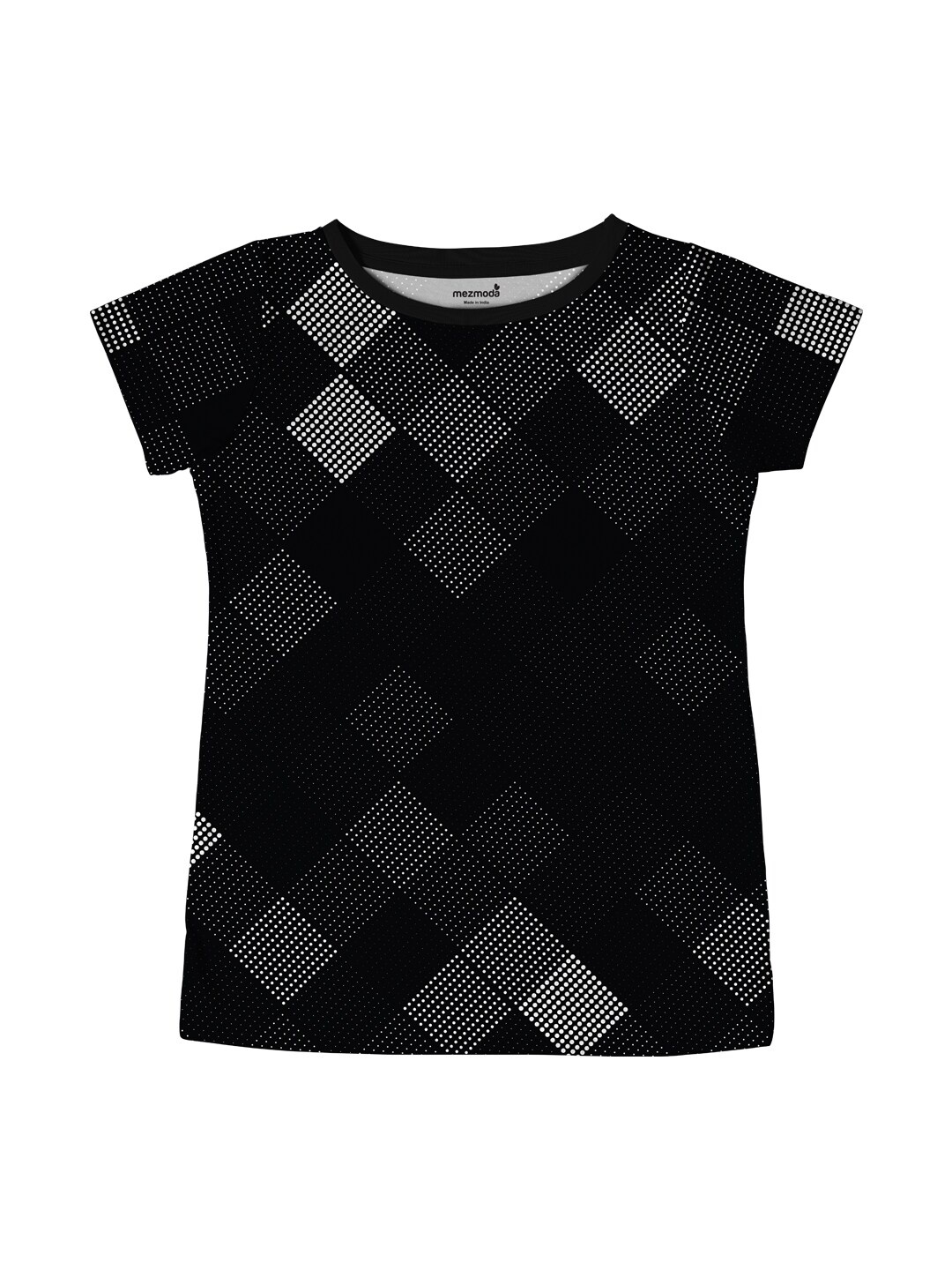 

mezmoda Girls Black & White Printed Round Neck T-shirt