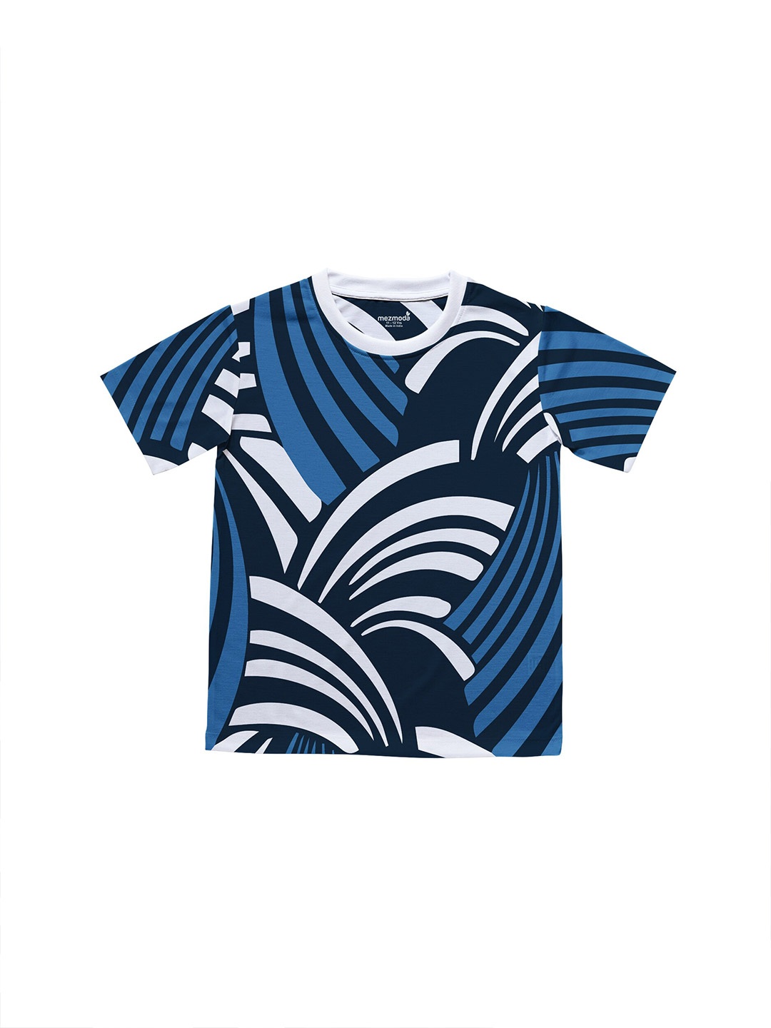 

mezmoda Girls Blue & White Printed Halfsleeve Round Neck Tshirt