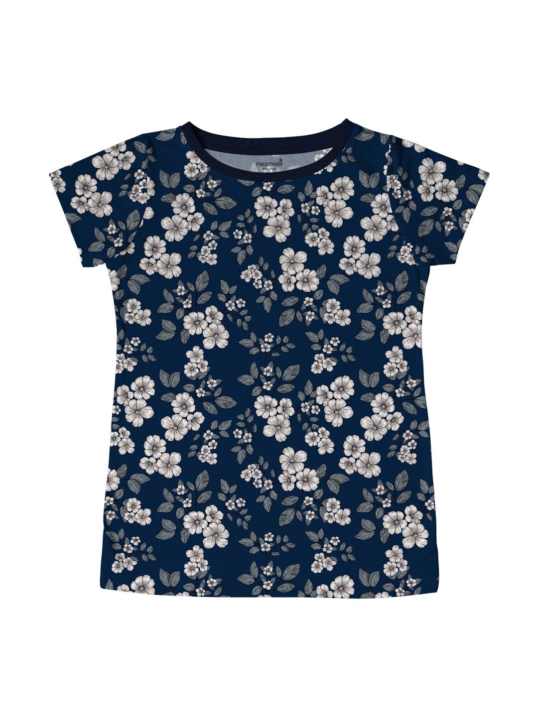 

mezmoda Girls Navy Blue & Grey Floral Printed T-shirt