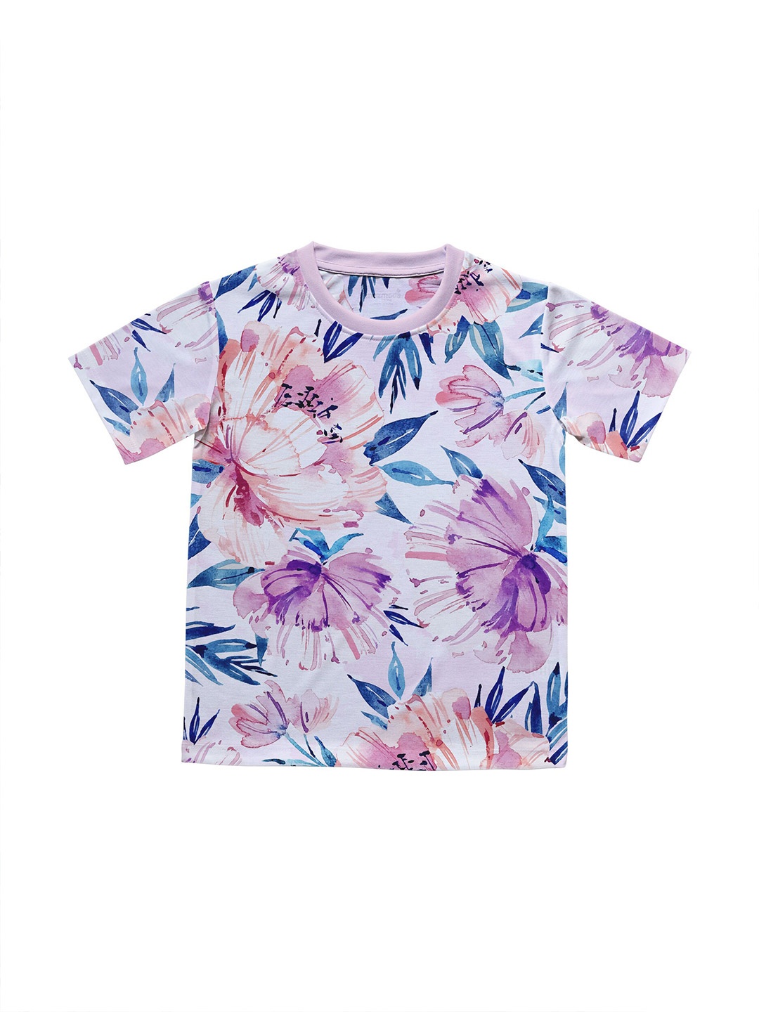 

mezmoda Girls White & Purple Floral Printed Tropical T-shirt