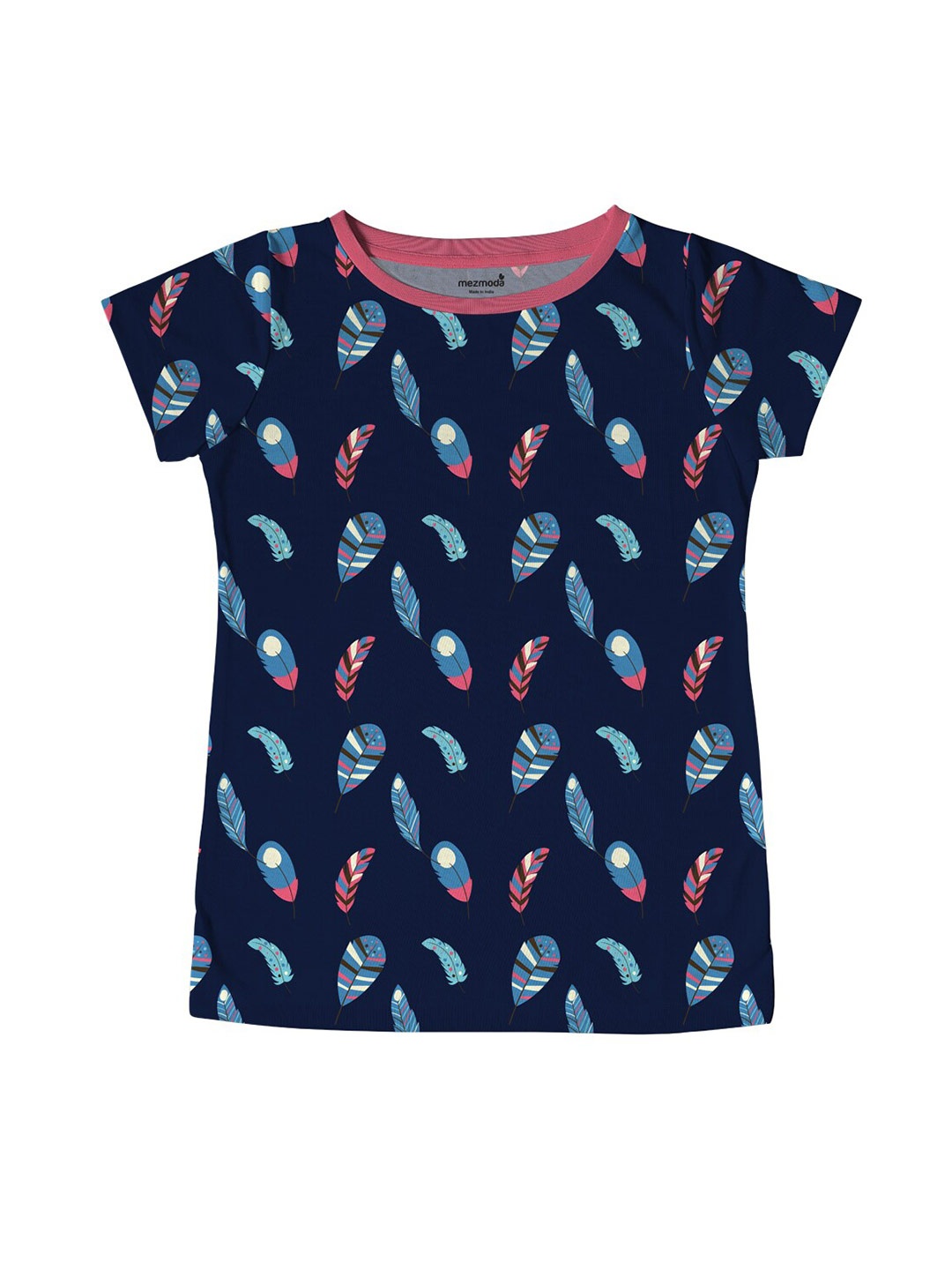 

mezmoda Girls Navy Blue & Coral Printed T-shirt