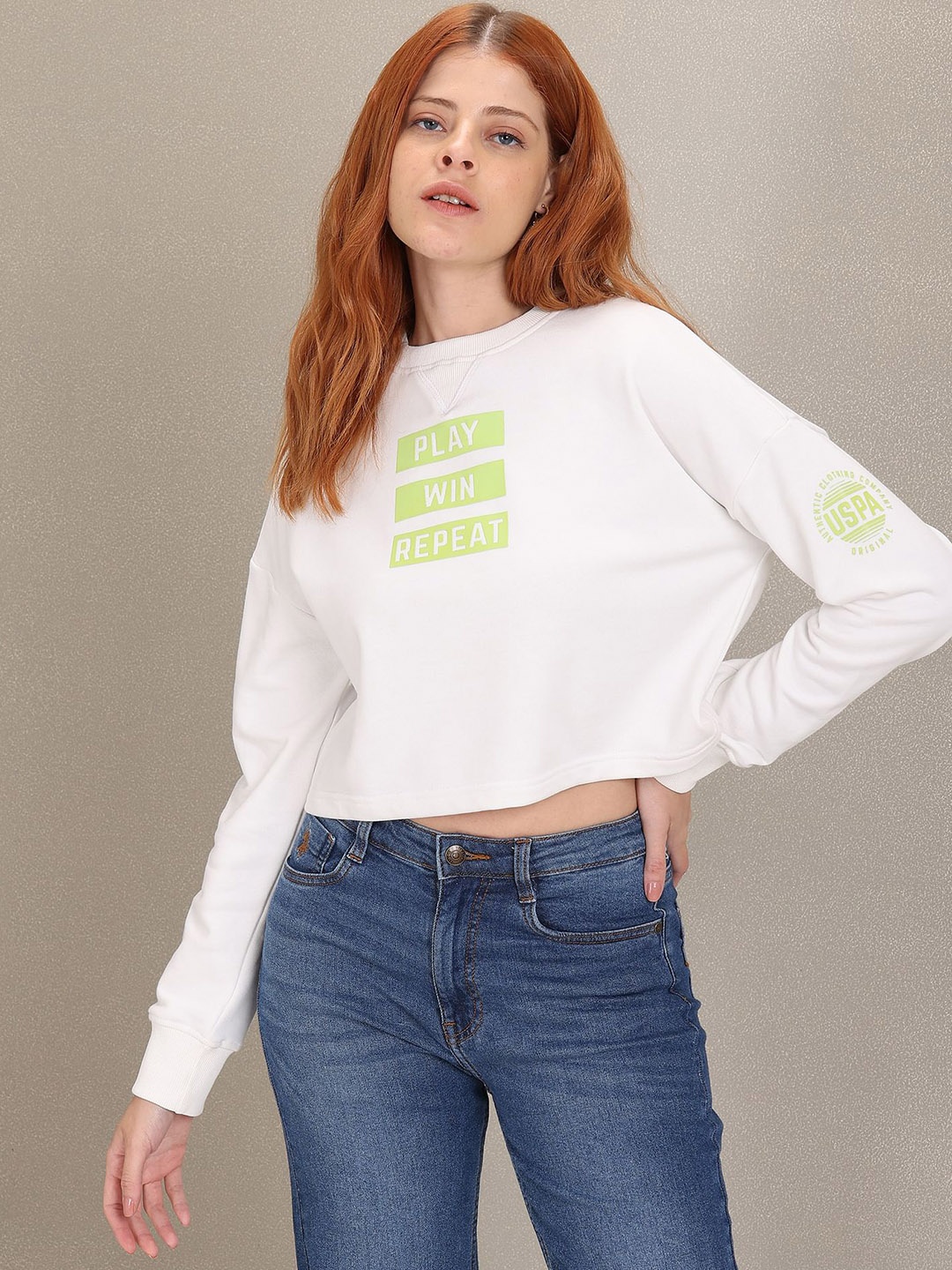 

U S Polo Assn Women Women White Printed Sweatshirt