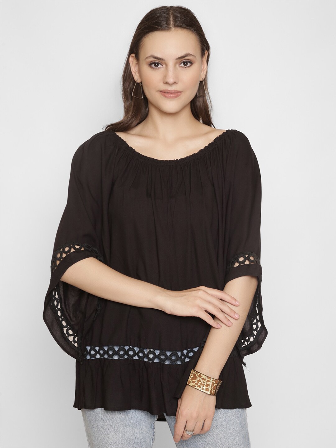 

250 DESIGNS Women Black & White Pure Cotton Top