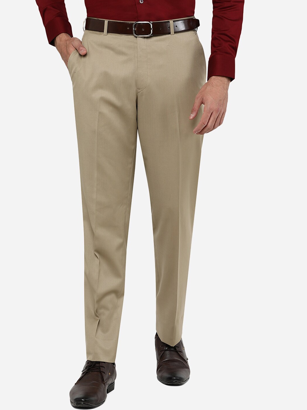 

JADE BLUE Men Beige Formal Trouser