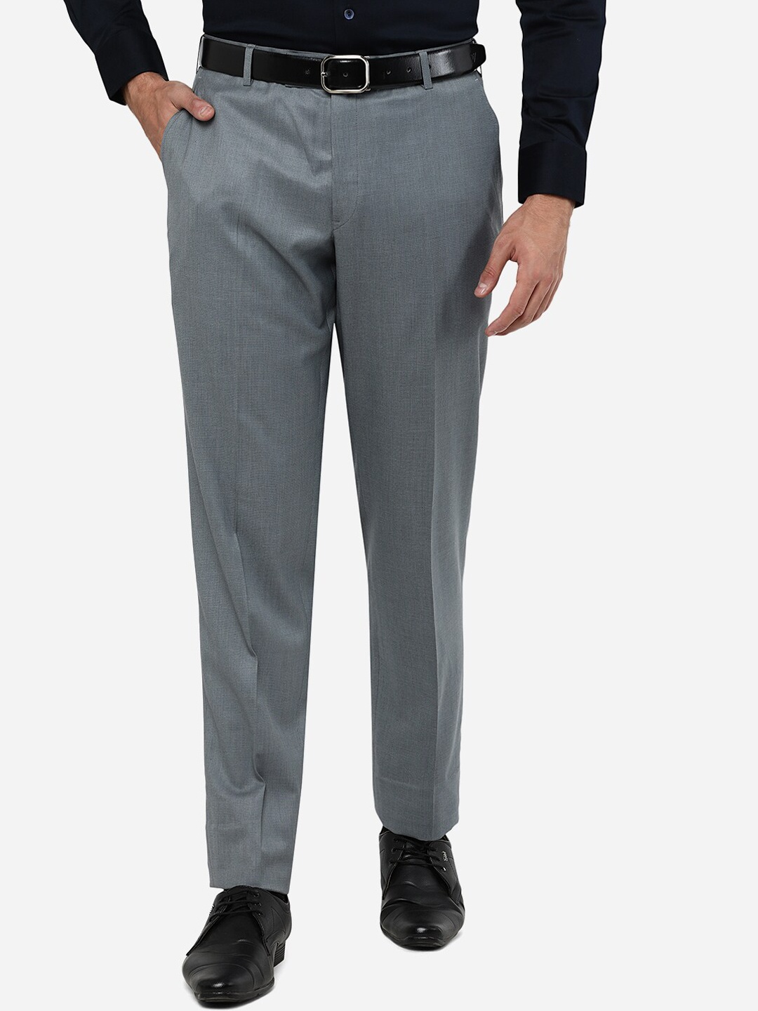 

JADE BLUE Men Grey Wool Formal Trousers