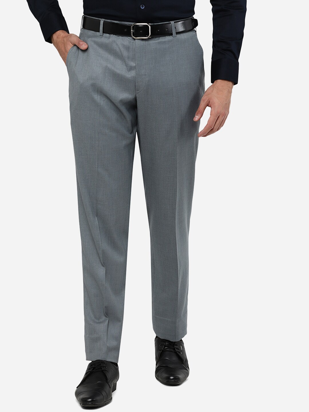 

JADE BLUE Men Grey Wool Formal Trousers