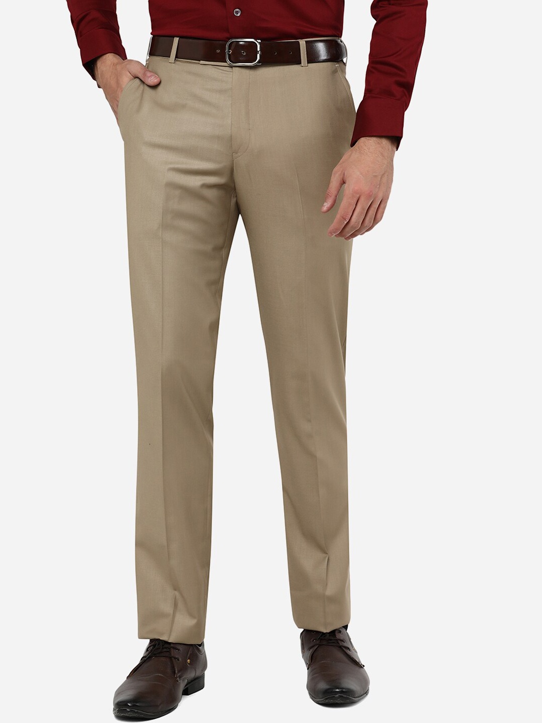 

METAL Men Khaki Solid Wool Slim Fit Formal Trouser