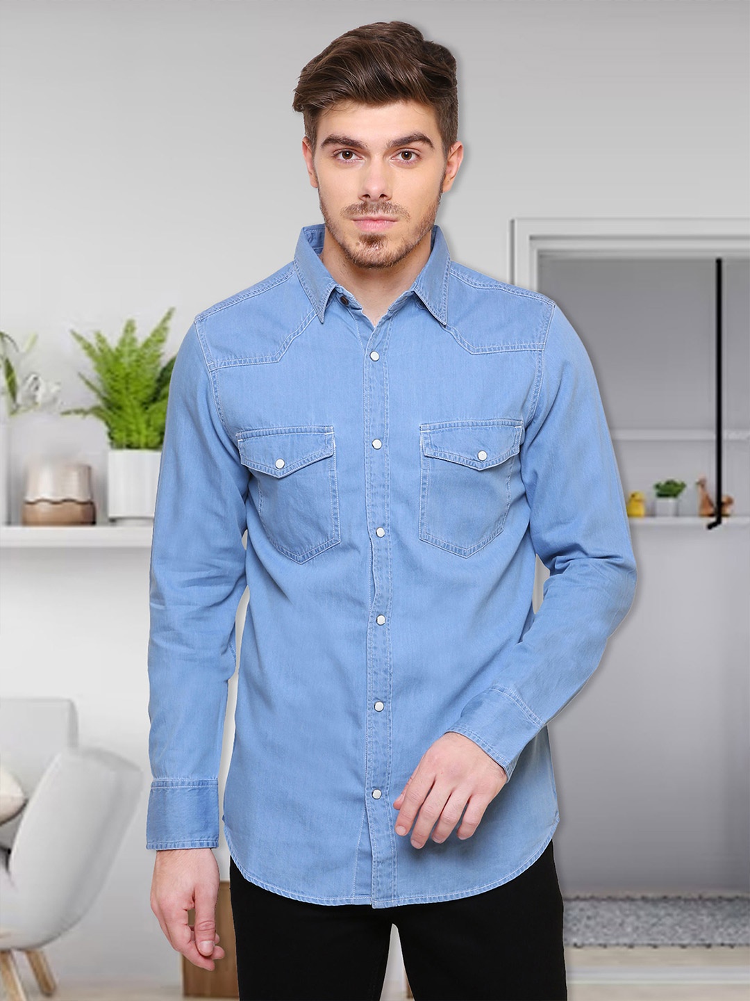 

Kuons Avenue Men Blue Smart Slim Fit Casual Shirt