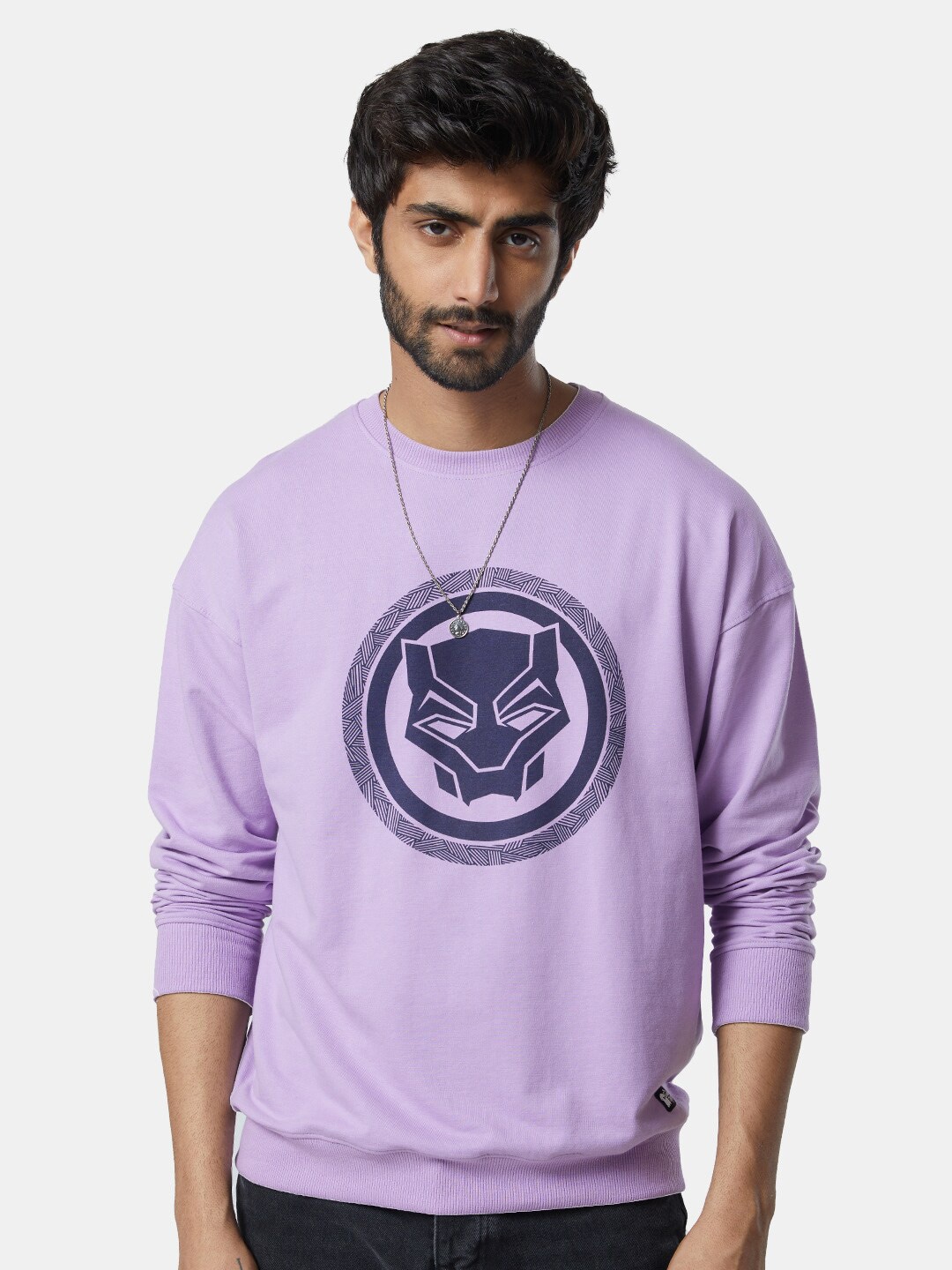 

The Souled Store Men Black Panther Graphic Panther Pure Cotton Oversized Sweatshirt, Purple