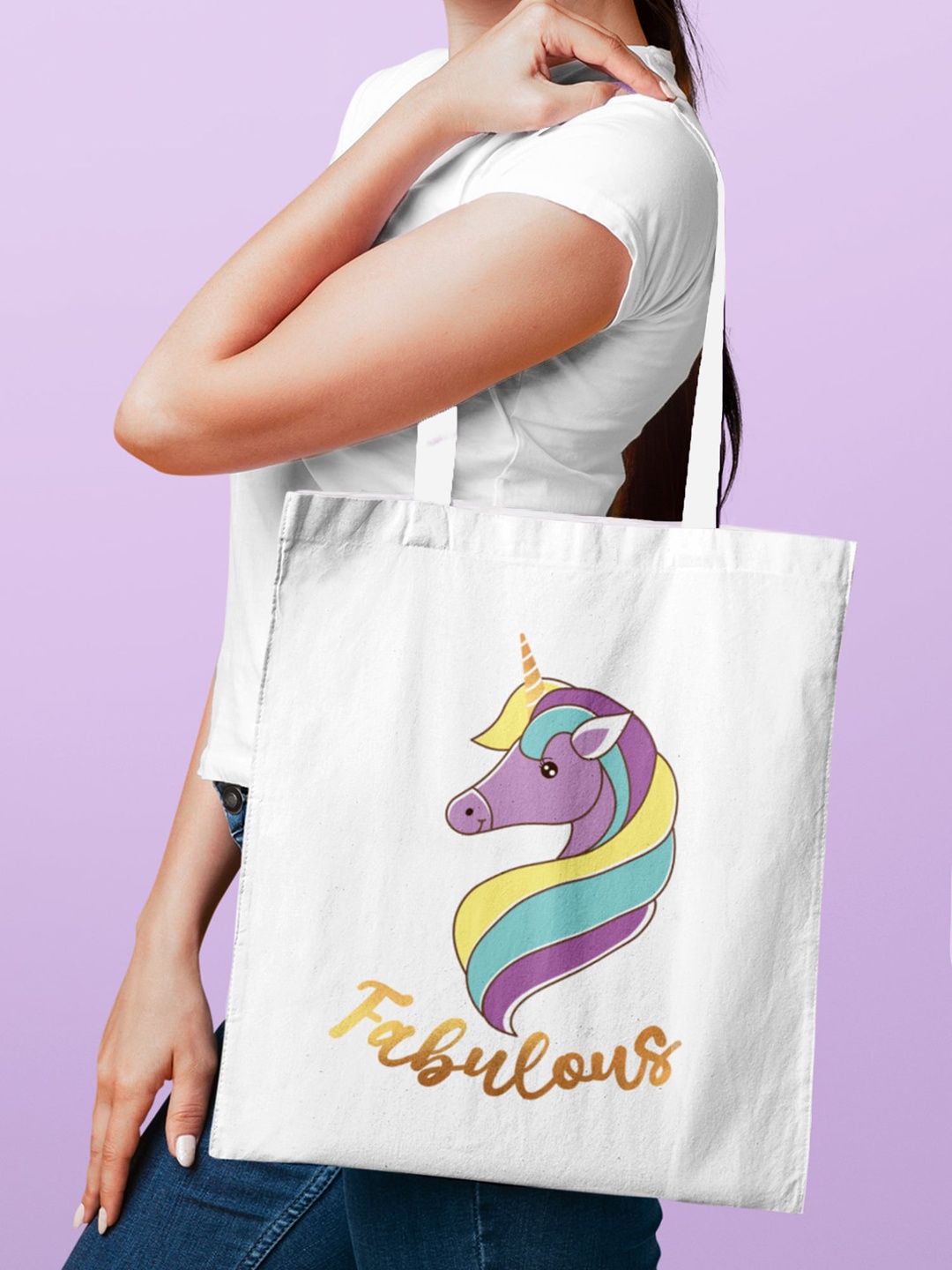 

Doodle Cotton Fabulous Unicorn Gold Tote Bag, White