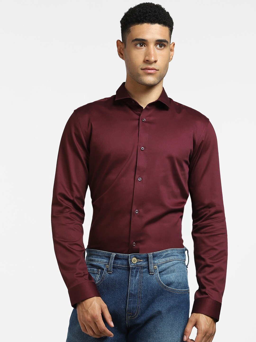 

Jack & Jones Men Maroon Slim Fit Casual Cotton Shirt