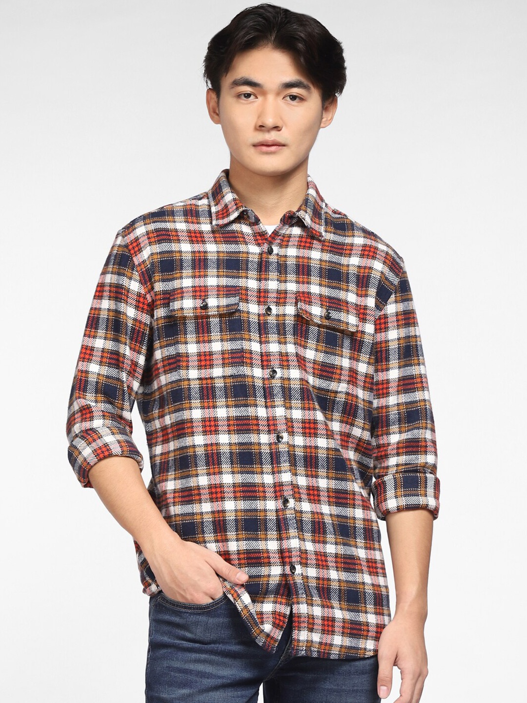 

Jack & Jones Men Navy Blue Checked Casual Shirt