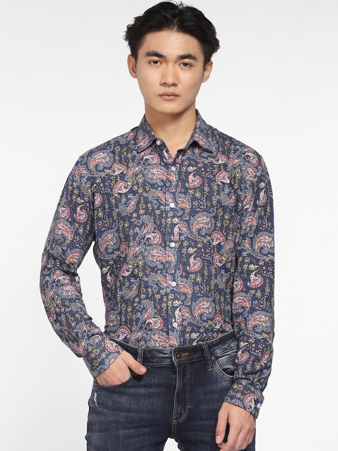 

Jack & Jones Men Blue Printed Cotton Casual Shirt