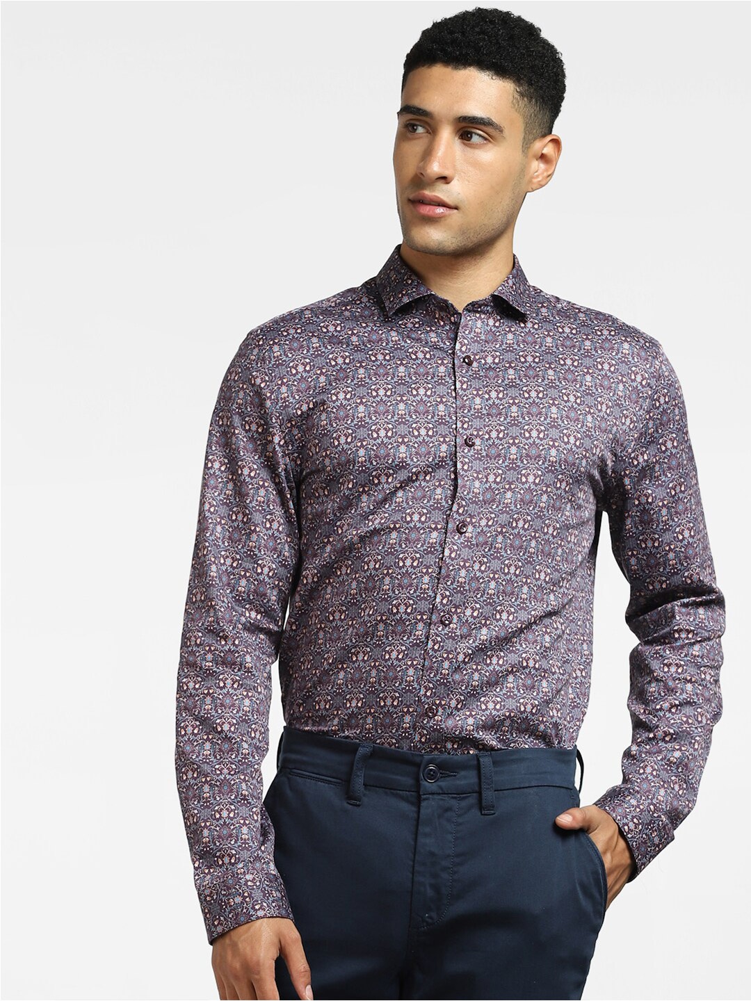 

Jack & Jones Men Purple Slim Fit Floral Printed Cotton Casual Shirt