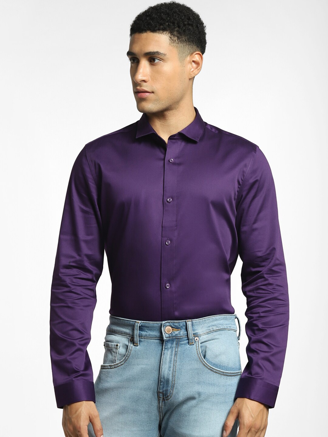

Jack & Jones Men Purple Solid Cotton Casual Shirt