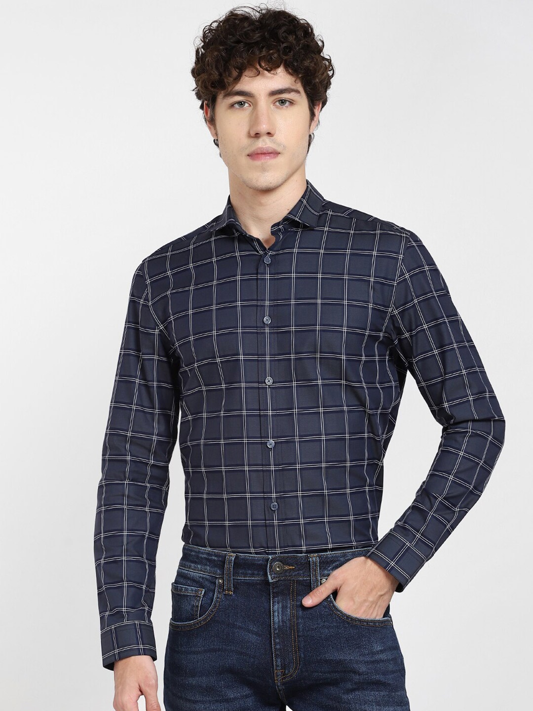 

Jack & Jones Men Blue Checked Cotton Casual Shirt