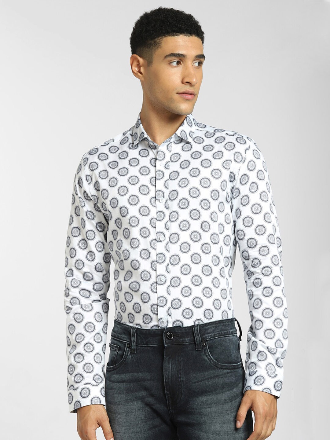 

Jack & Jones Men White Slim Fit Printed Casual Cotton Shirt