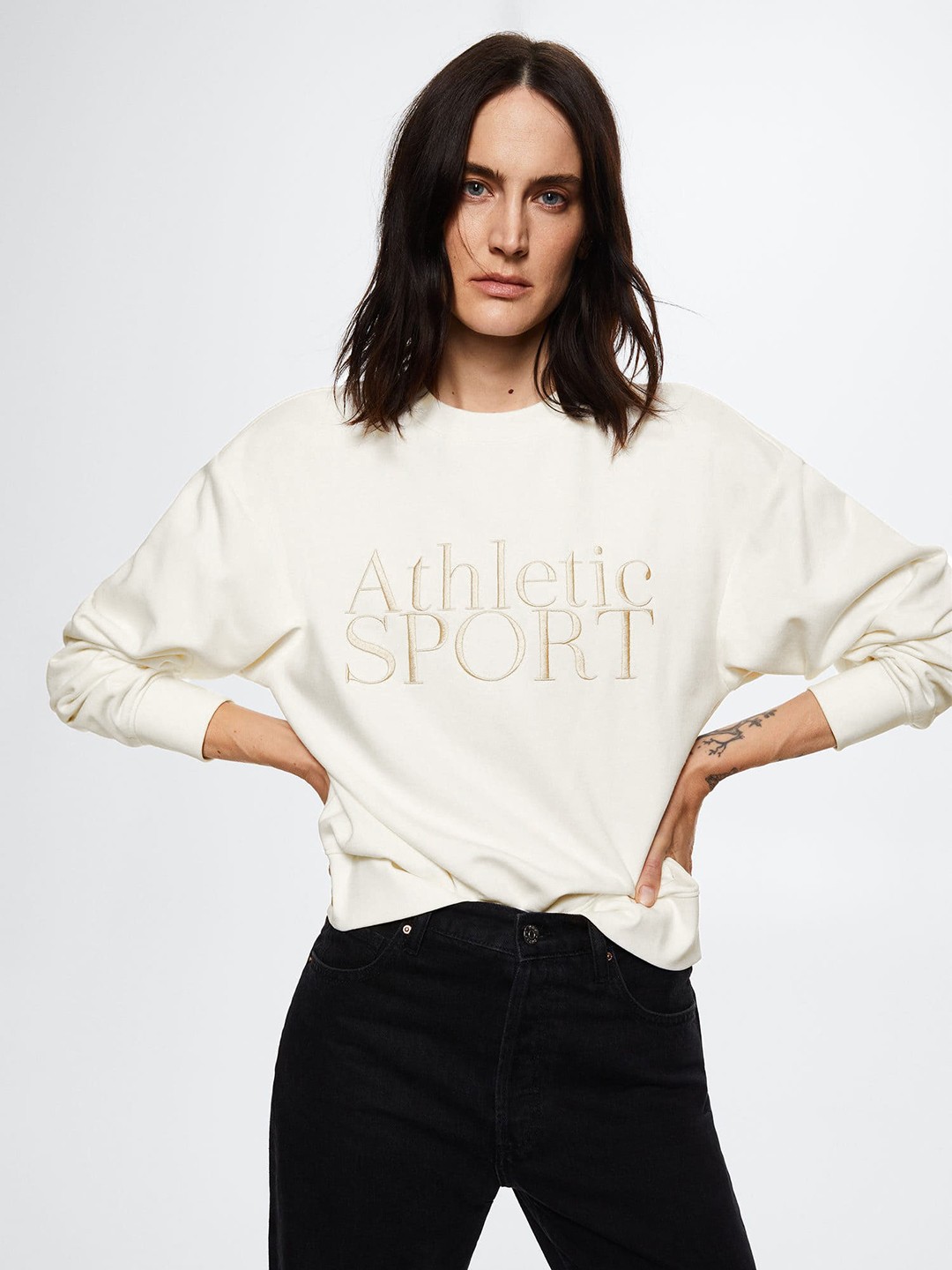 

MANGO Women Cream-Coloured Sustainable Embroidered Sweatshirt