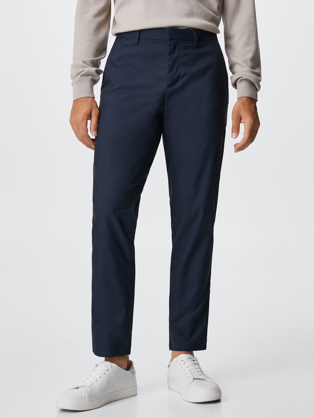 

MANGO MAN Men Navy Blue Regular Woven Trousers