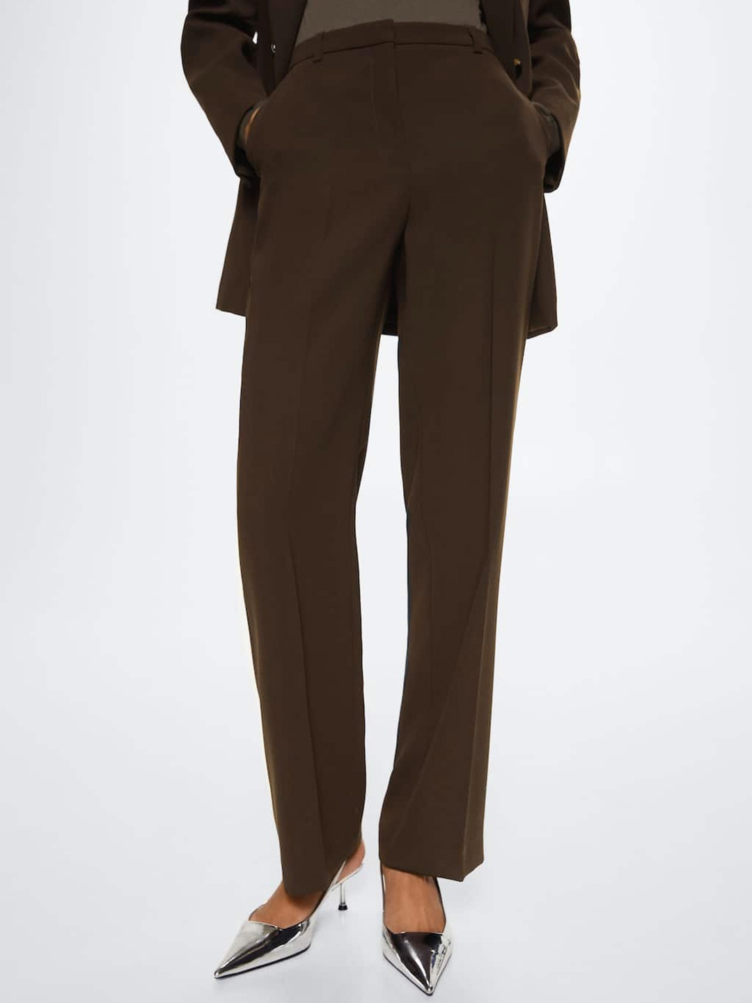 

MANGO Women Brown Straight Fit Sustainable Trousers