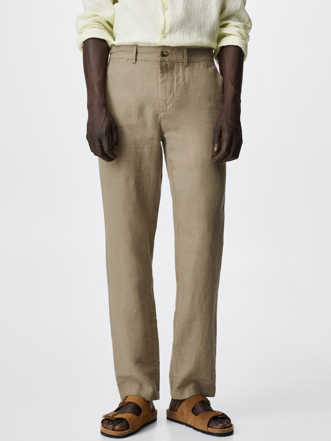 

MANGO MAN Beige Sustainable Pure Linen Slim Fit Trousers