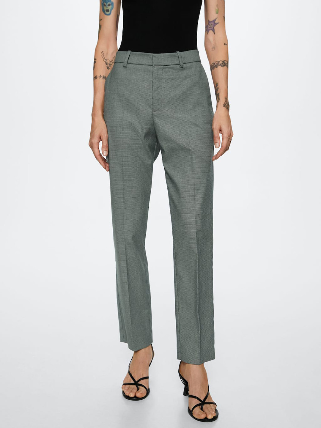 

MANGO Women Green Textured Sustainable Trousers