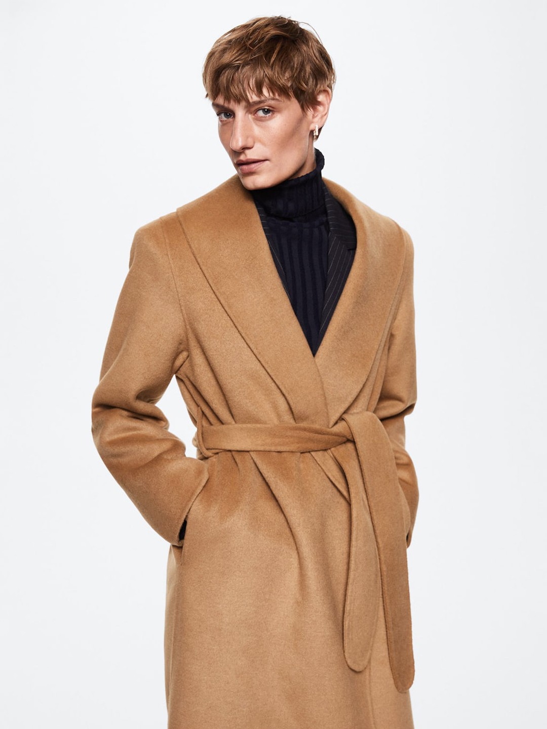 

MANGO Women Beige Solid Front Open Sustainable Longline Overcoat