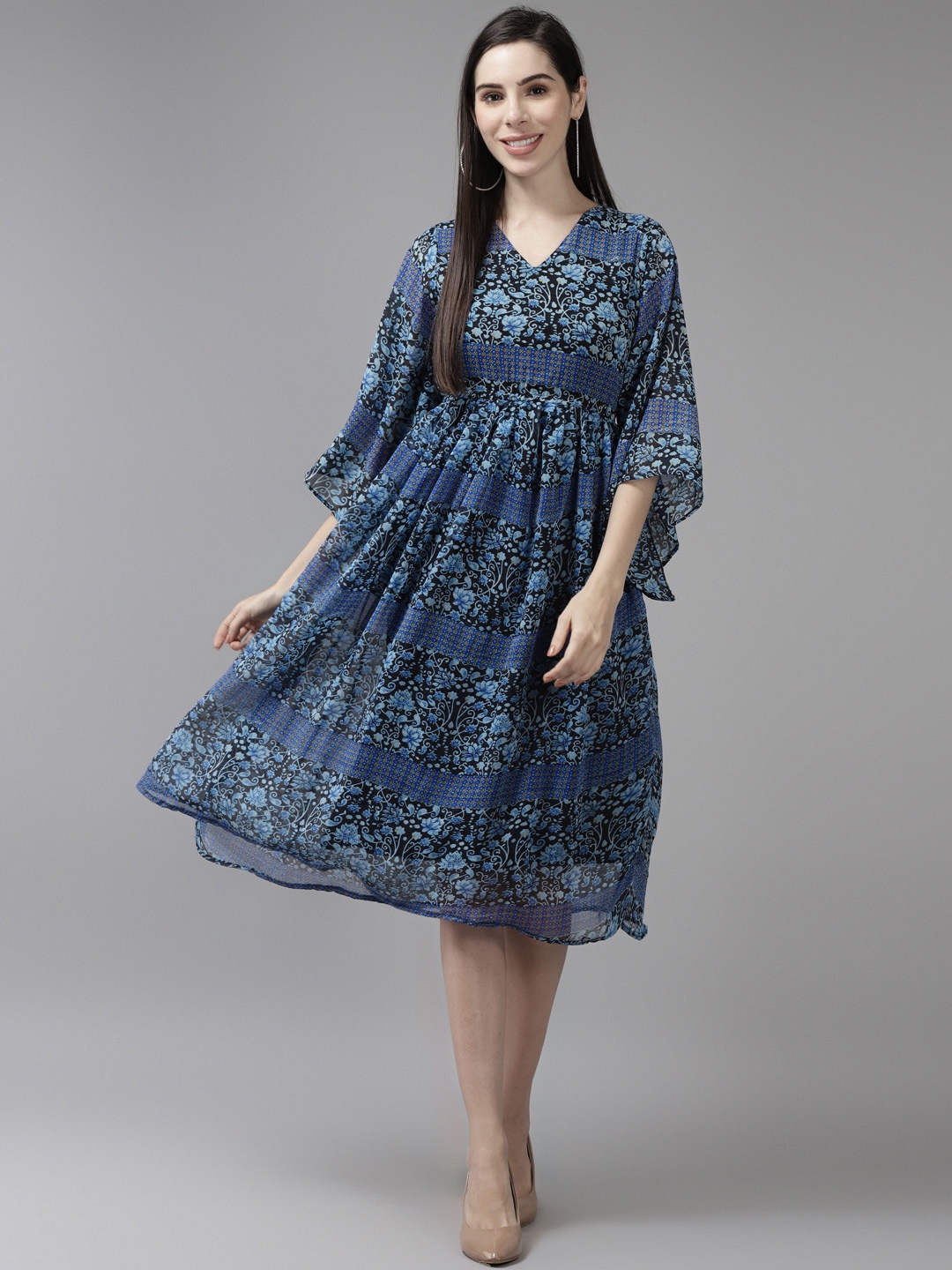 

Aarika Blue Floral Georgette Dress