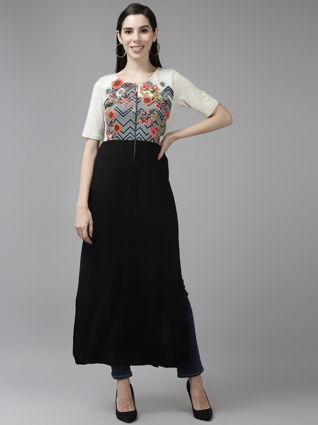 

Aarika Black Floral Georgette A-Line Maxi Dress