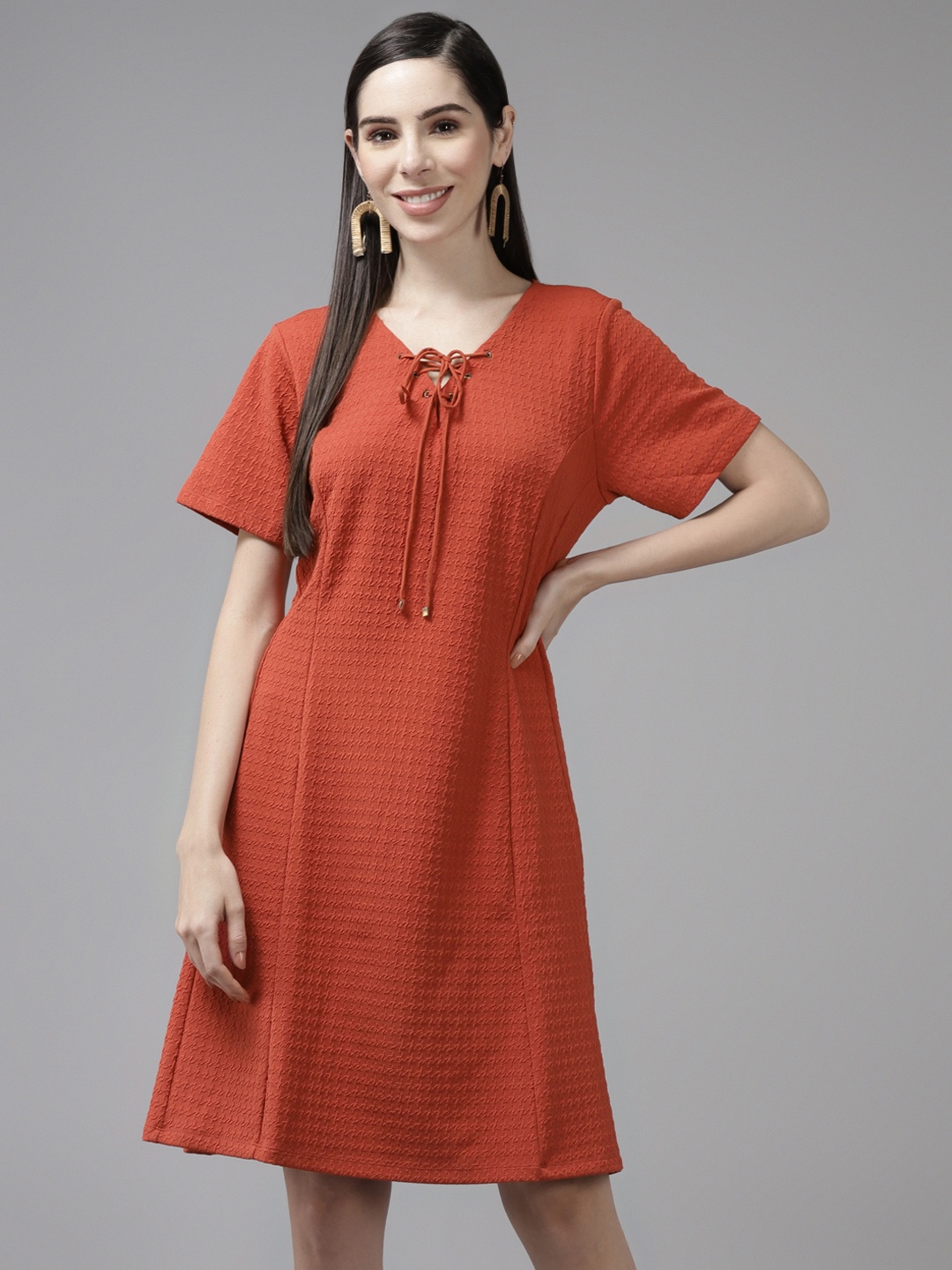 

Aarika Orange Georgette A-Line Dress