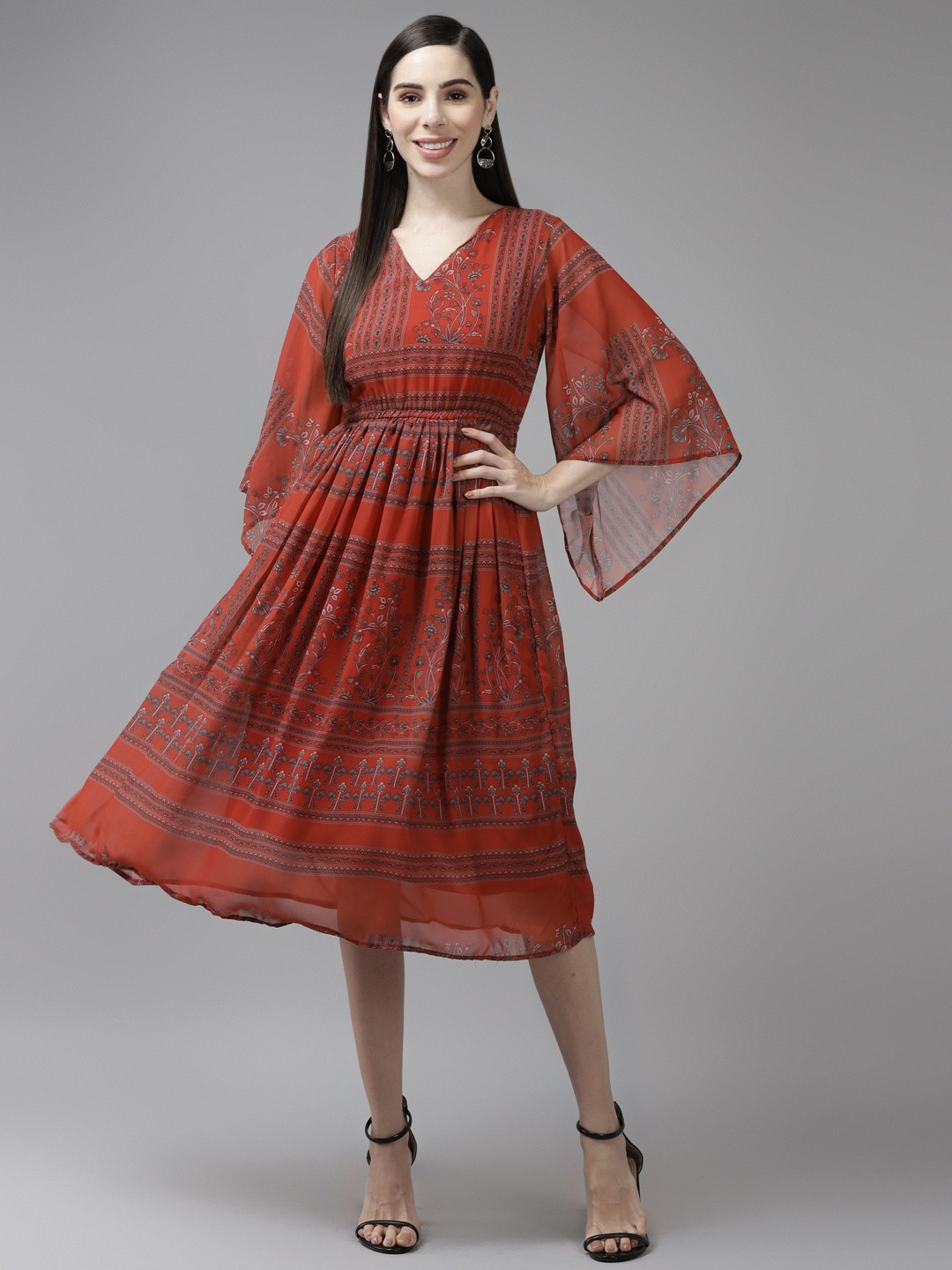 

Aarika Red Floral Georgette Midi Dress